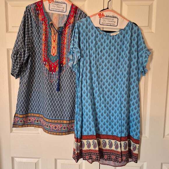 2 Summer Dresses Paisely Short Sleeve Urban Coco Tunic Teal Loungewear - Picture 1 of 7